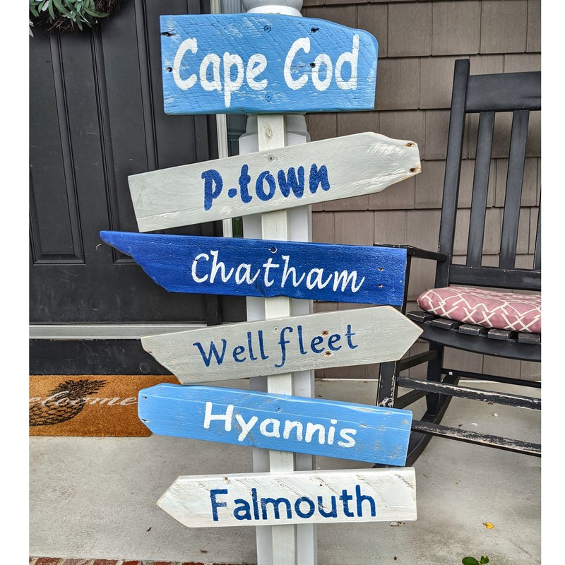 A custom sign with Cape Cod town names